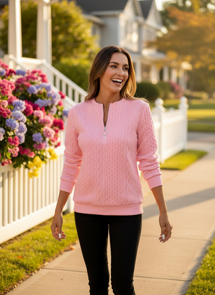 Amelie | Women's Zip-Up Cable Knit Sweater
