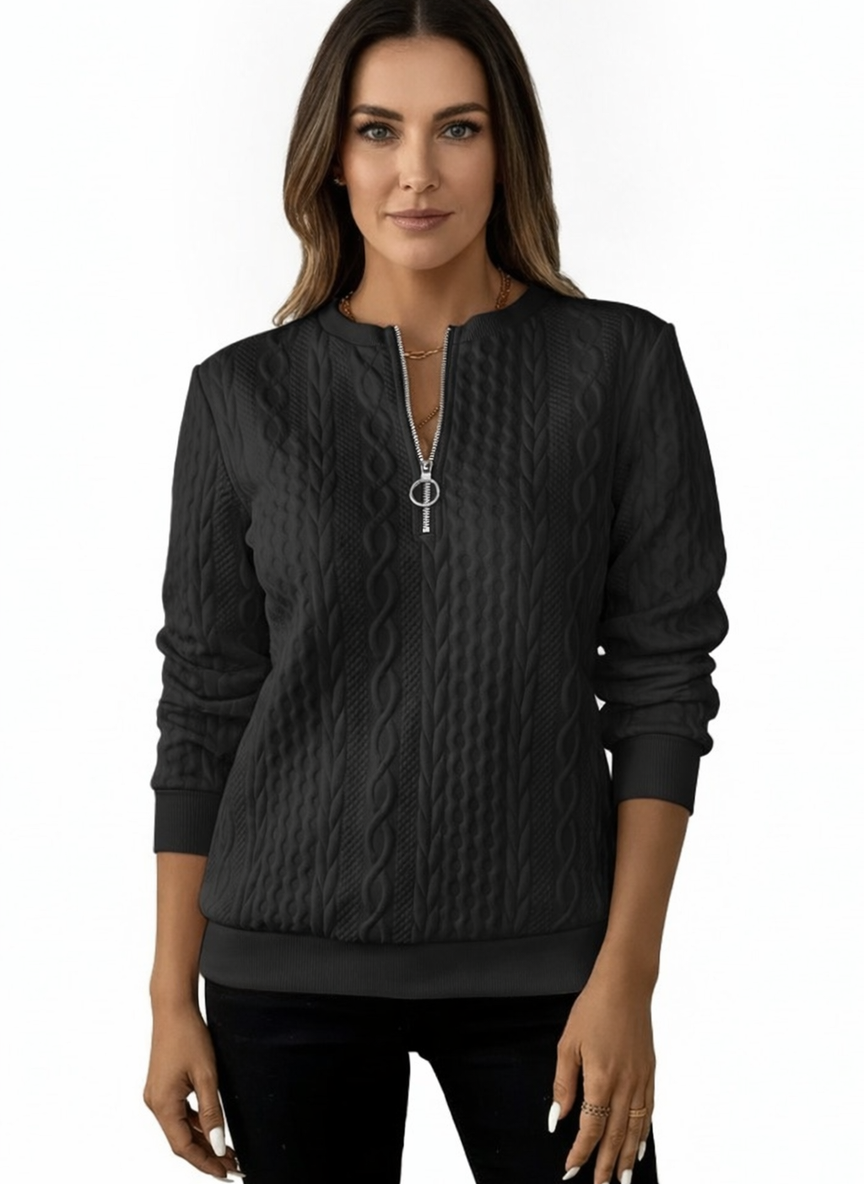 Amelie | Women's Zip-Up Cable Knit Sweater