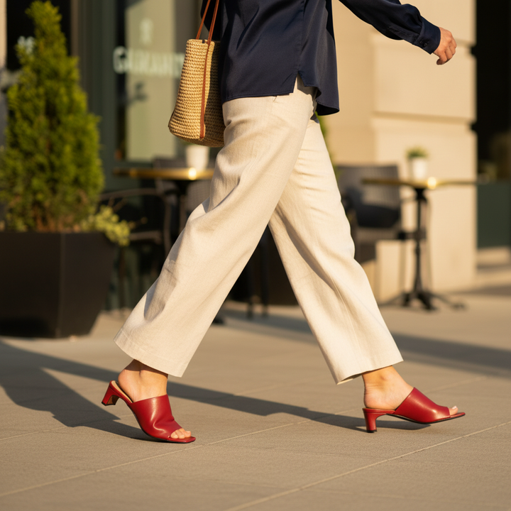 Arlette | Women's Open Toe Block Heel Mules in Red