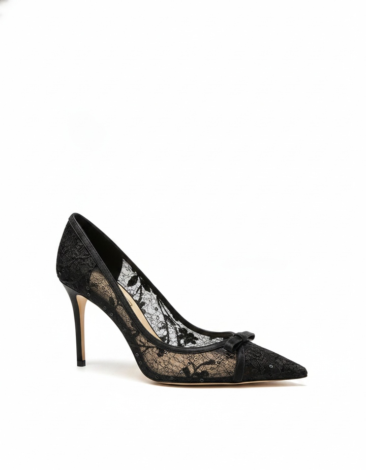 Baal | Women's Lace Bow Stiletto Pumps in Black