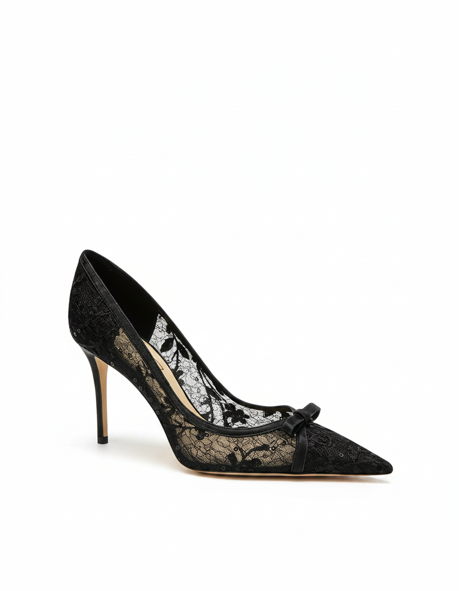 Baal | Women's Lace Bow Stiletto Pumps in Black