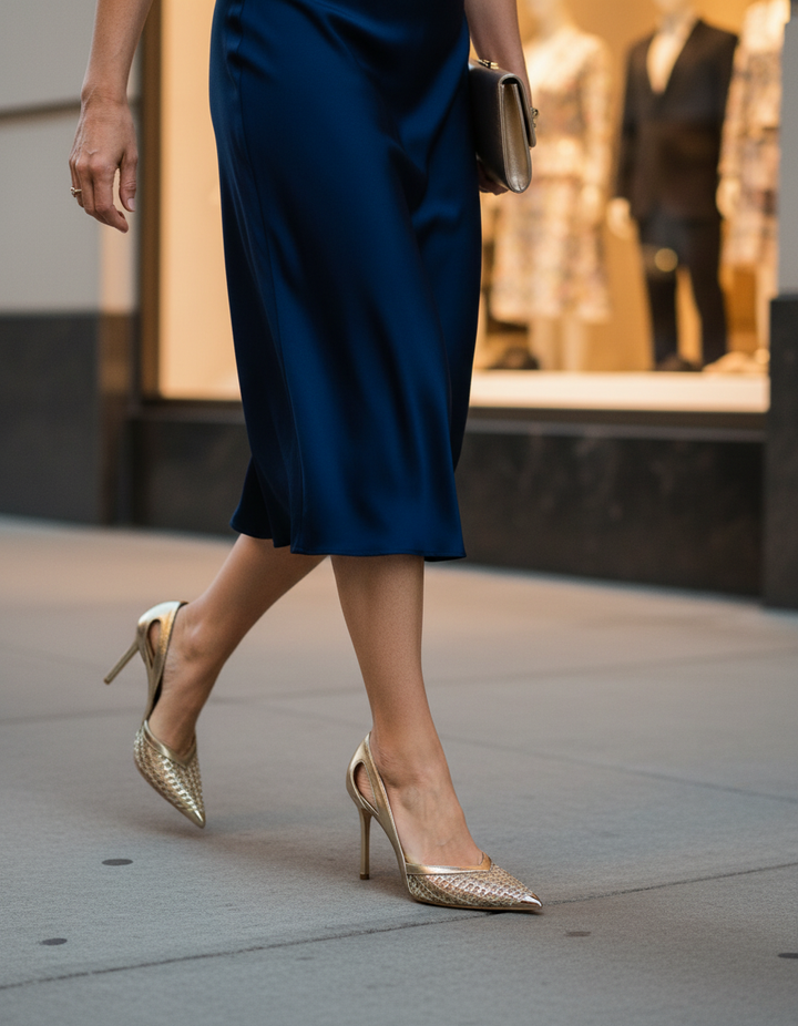 Balla | Women's Woven Cutout Pumps in Gold