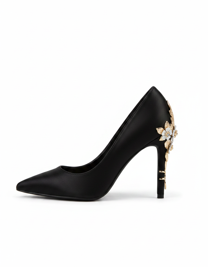 Blair | Women's Metal Flower Heeled Pumps in Black
