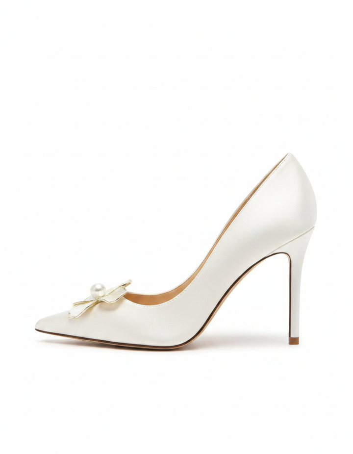 Bonnie | Women's Pearl Flower Pumps in White