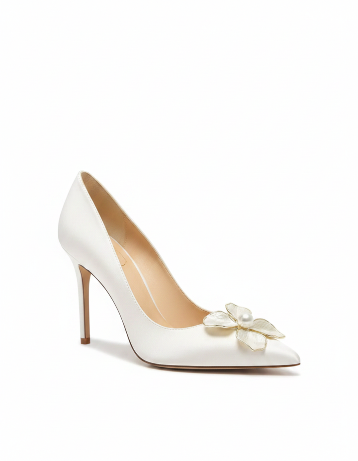 Bonnie | Women's Pearl Flower Pumps in White