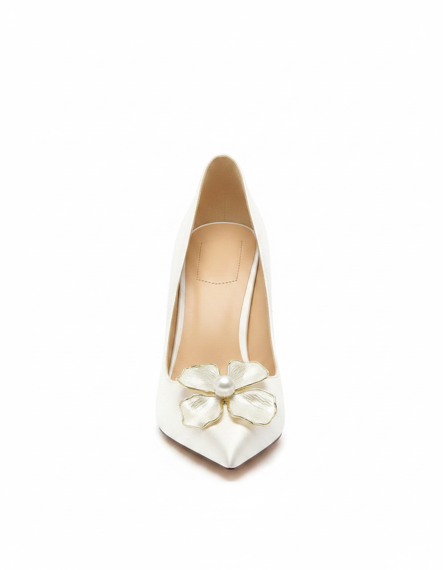 Bonnie | Women's Pearl Flower Pumps in White
