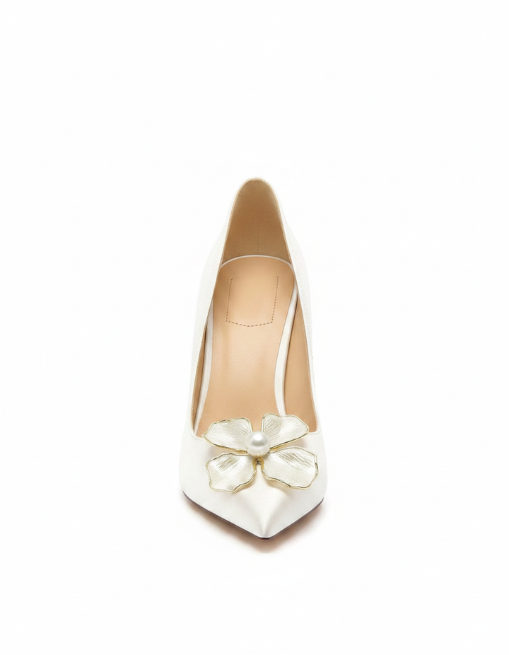 Bonnie | Women's Pearl Flower Pumps in White