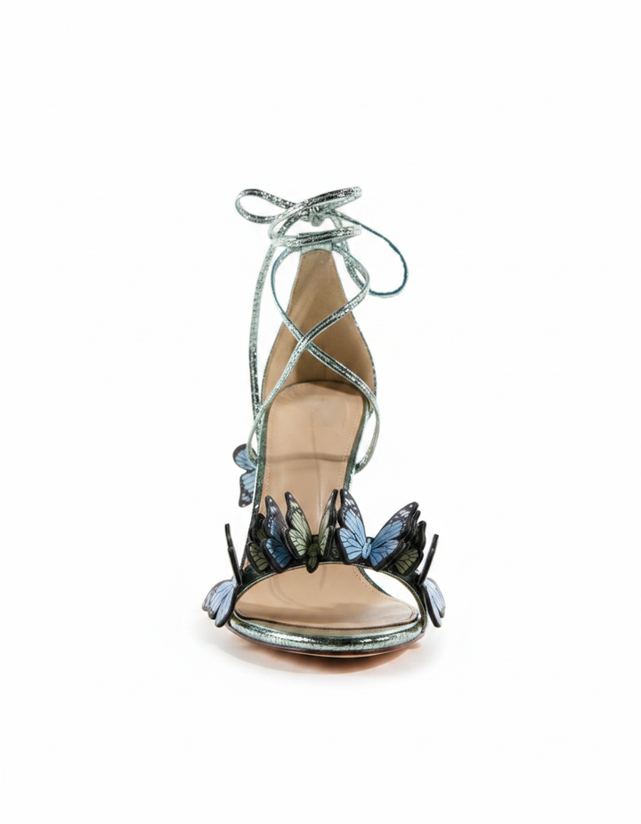 Carla | Women's Snake Print Butterfly Heeled Sandals in Green