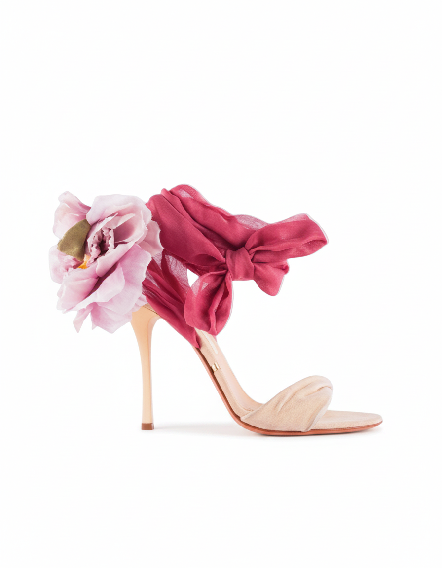 Casey | Women's Flower Lace-Up Heeled Sandals in Pink