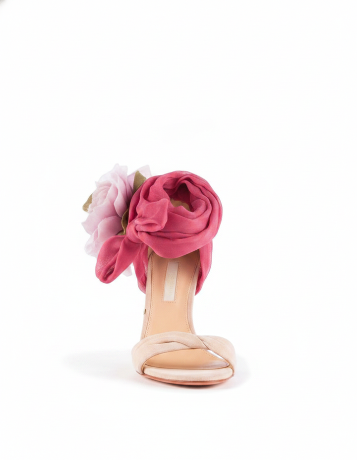 Casey | Women's Flower Lace-Up Heeled Sandals in Pink