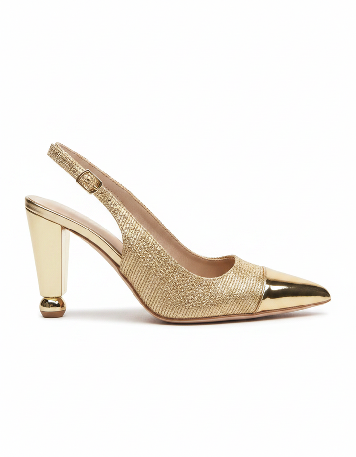 Chloe | Women's Sparkle Ruched Slingback Pumps in Gold