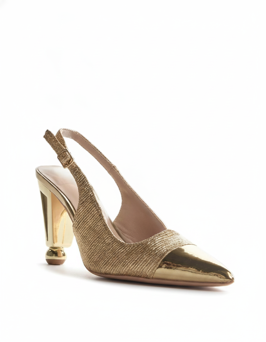 Chloe | Women's Sparkle Ruched Slingback Pumps in Gold
