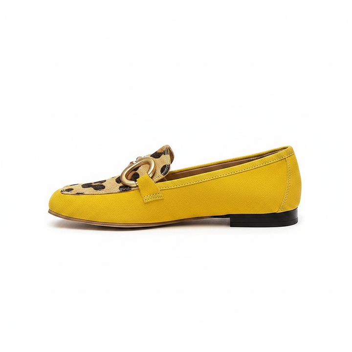 Cleo | Women's Animal Print Slip-On Loafers in Yellow