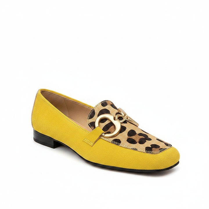 Cleo | Women's Animal Print Slip-On Loafers in Yellow