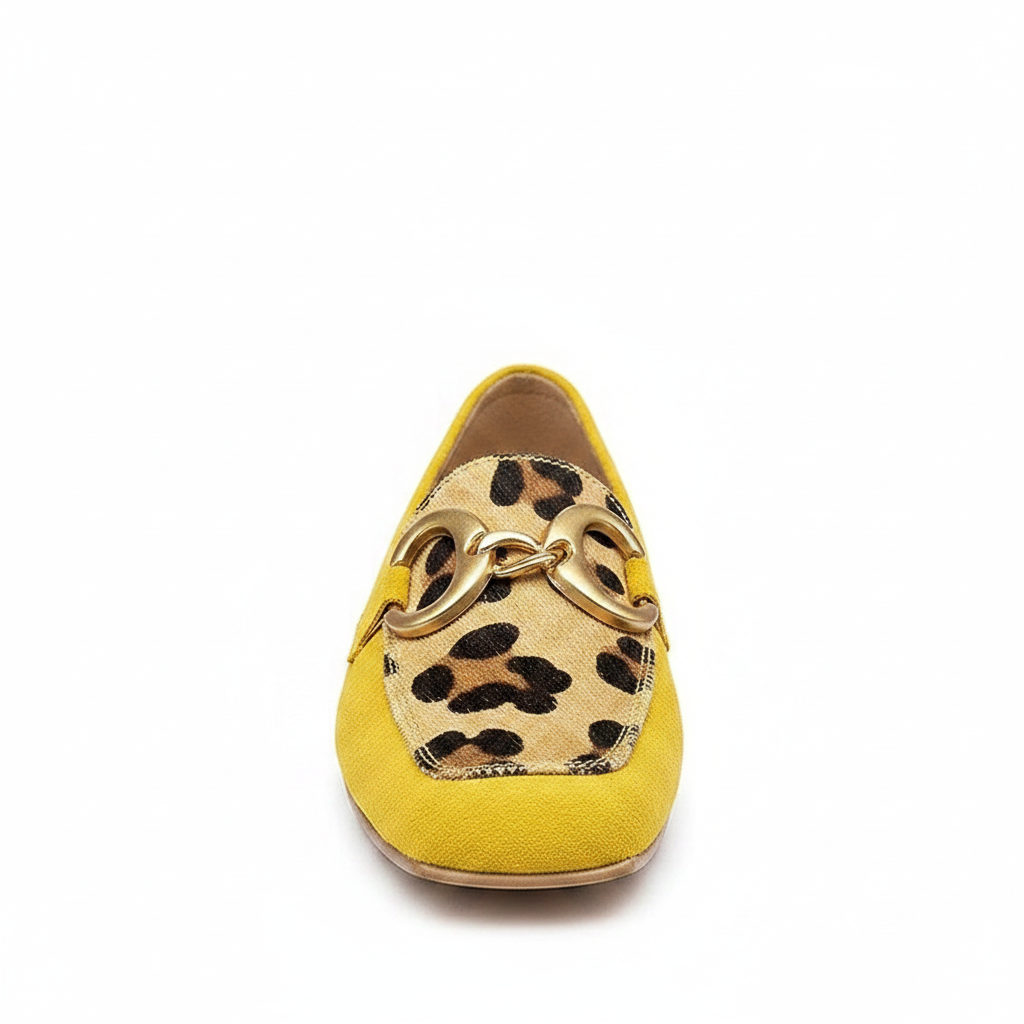 Cleo | Women's Animal Print Slip-On Loafers in Yellow