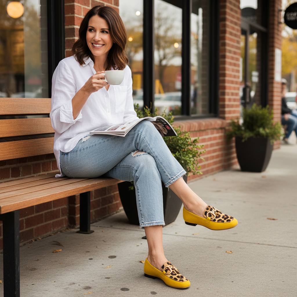 Cleo | Women's Animal Print Slip-On Loafers in Yellow