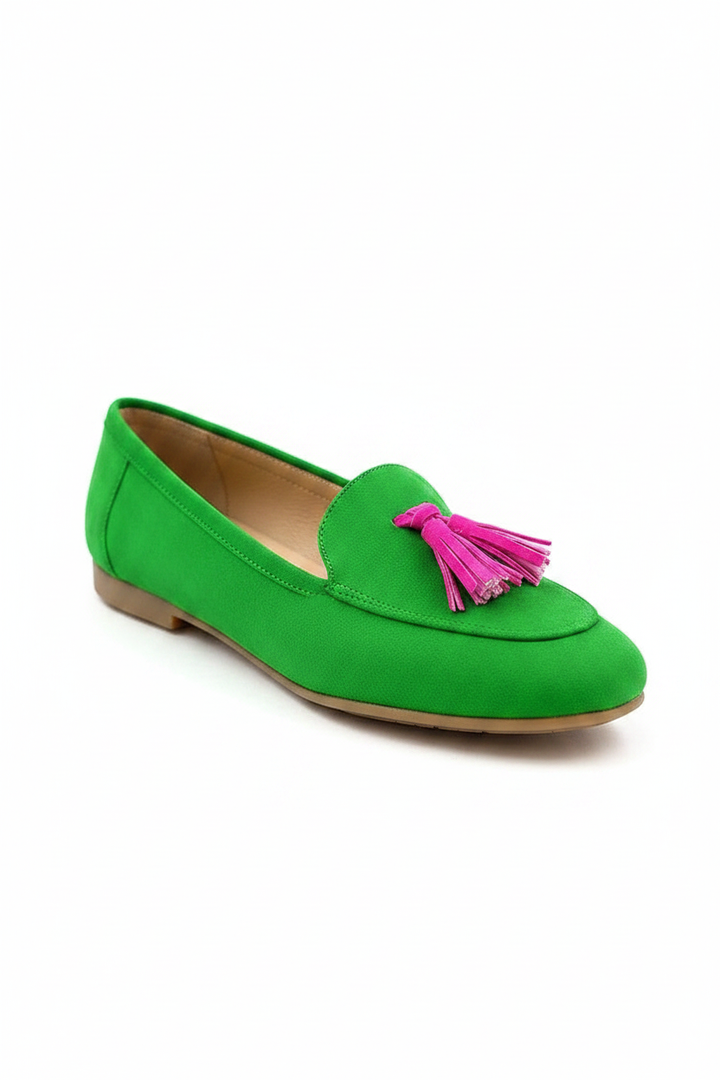 Colette | Women's Two-Tone Tassel Loafers in Green