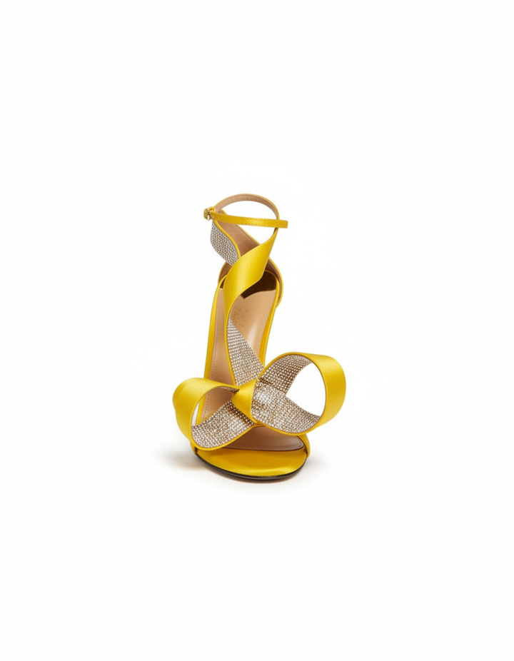 Crocifissa | Women's Rhinestone Bow Strap Heeled Sandals in Yellow