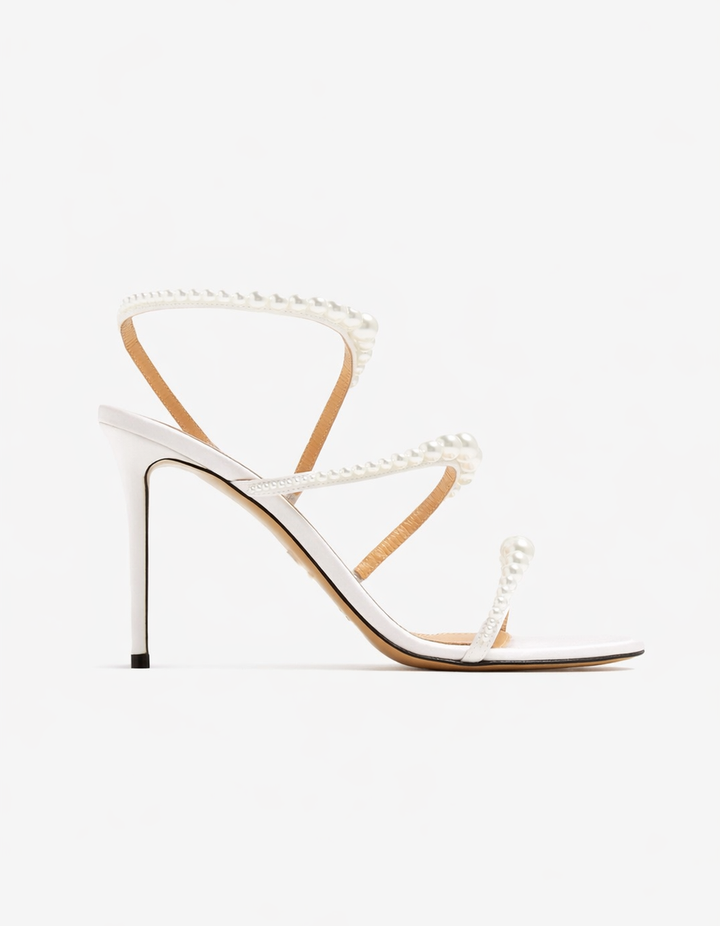 Damiana | Women's Pearl Lace-Up Heeled Sandals in Silver