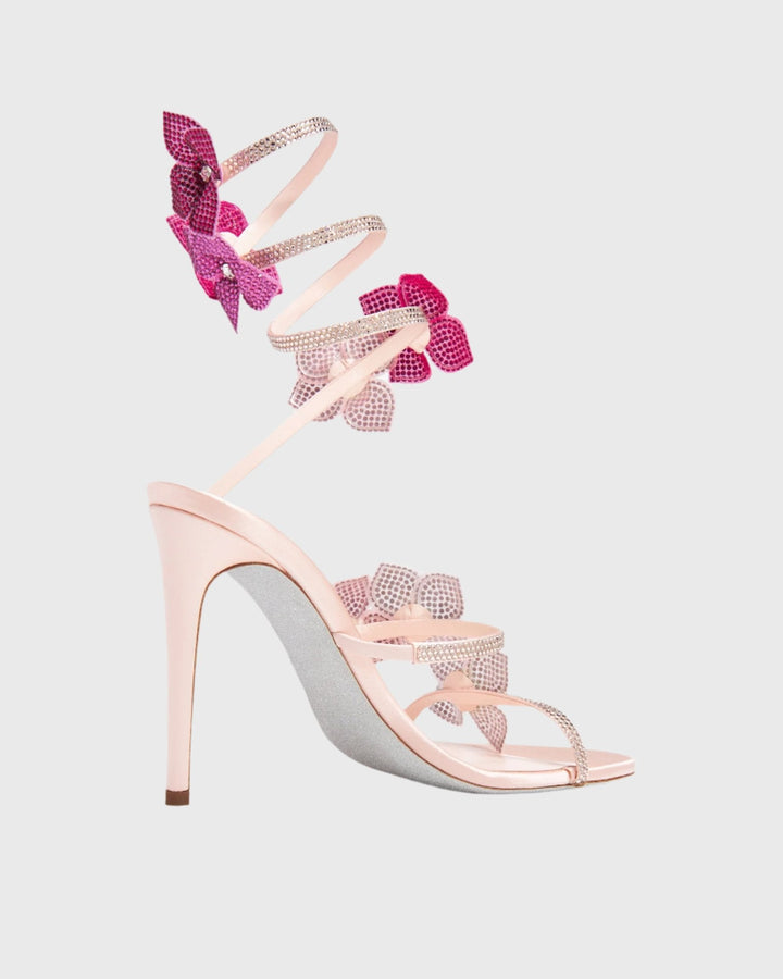 Elisa | Women's Flower Snake Heeled Sandals in Pink