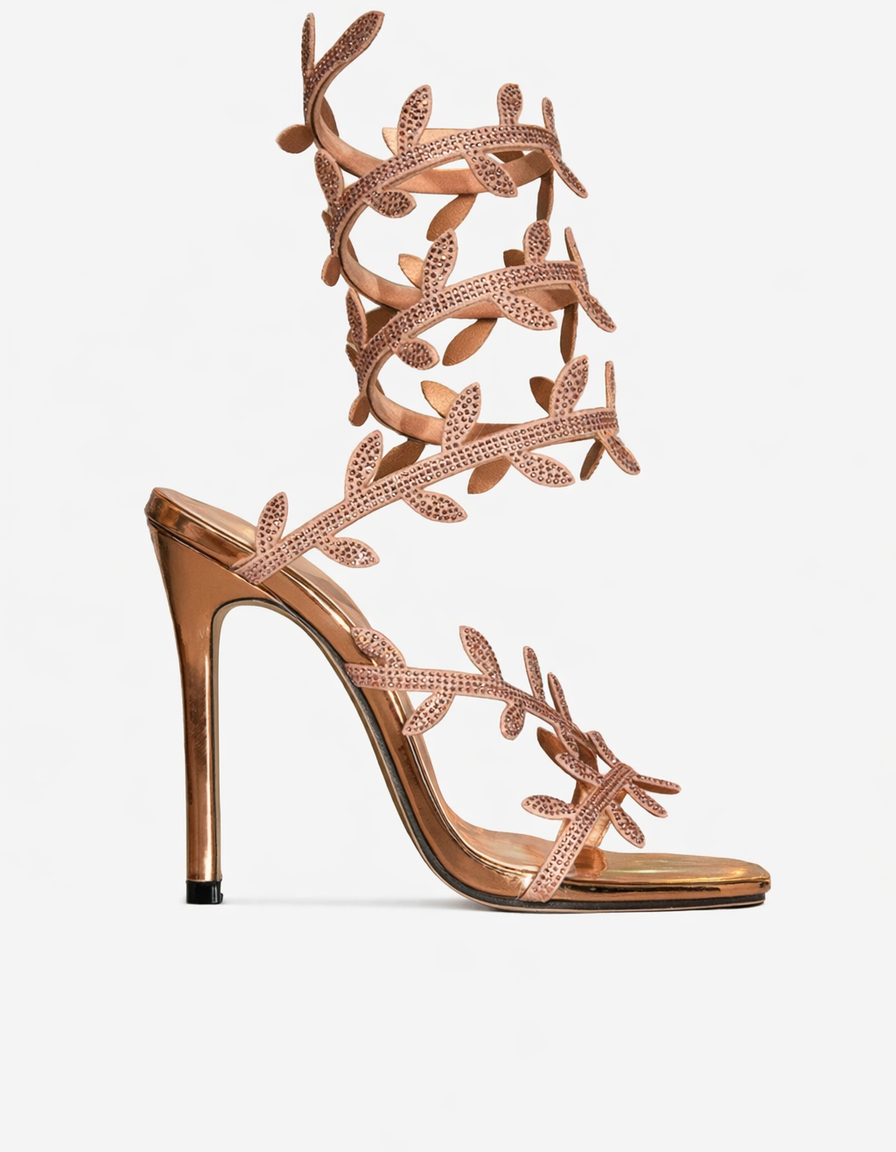 Ealar | Women's Rhinestone Leaf Slingback Sandals in Blush