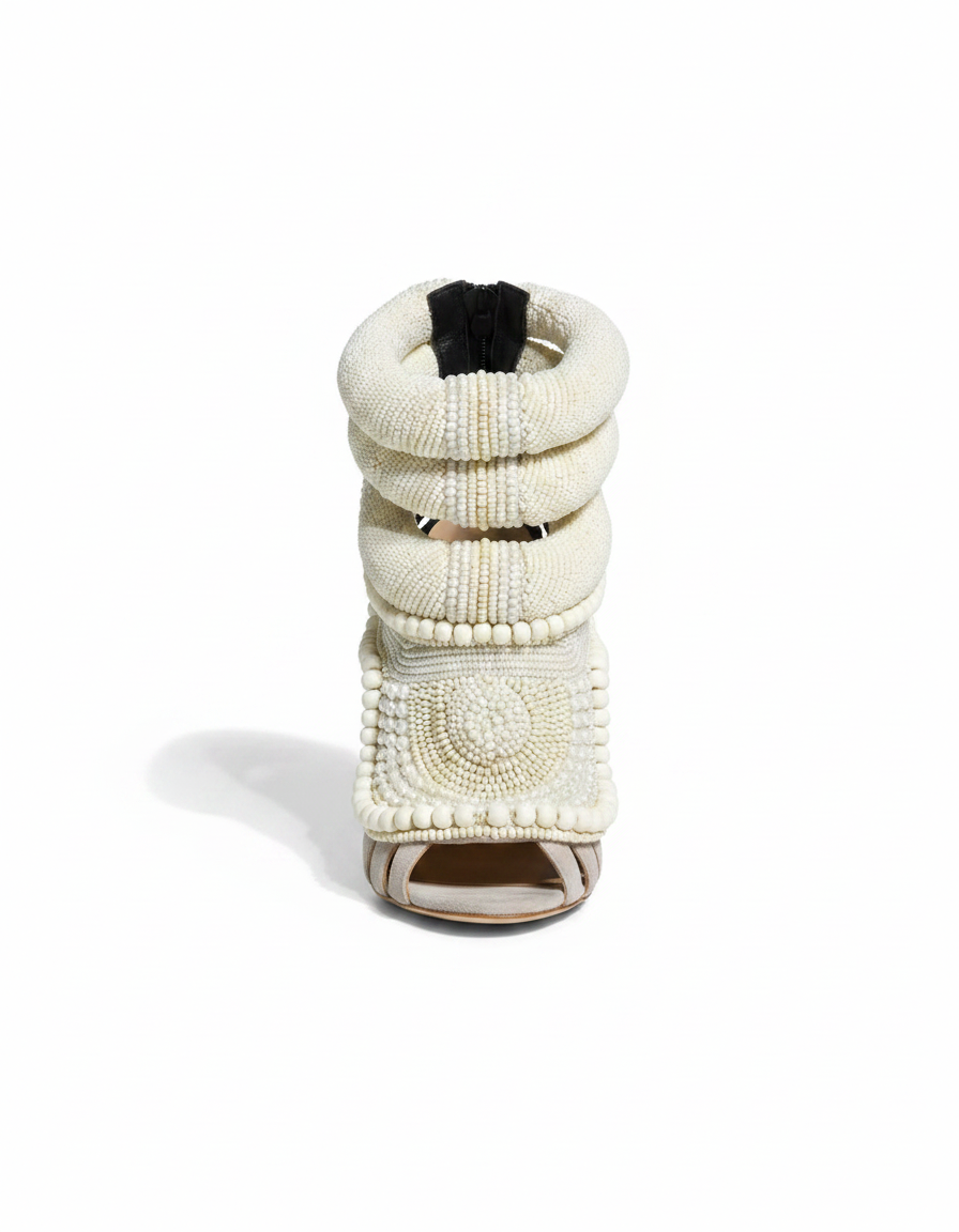 Edith | Women's Pearl Strap Heeled Sandals in Black and Beige
