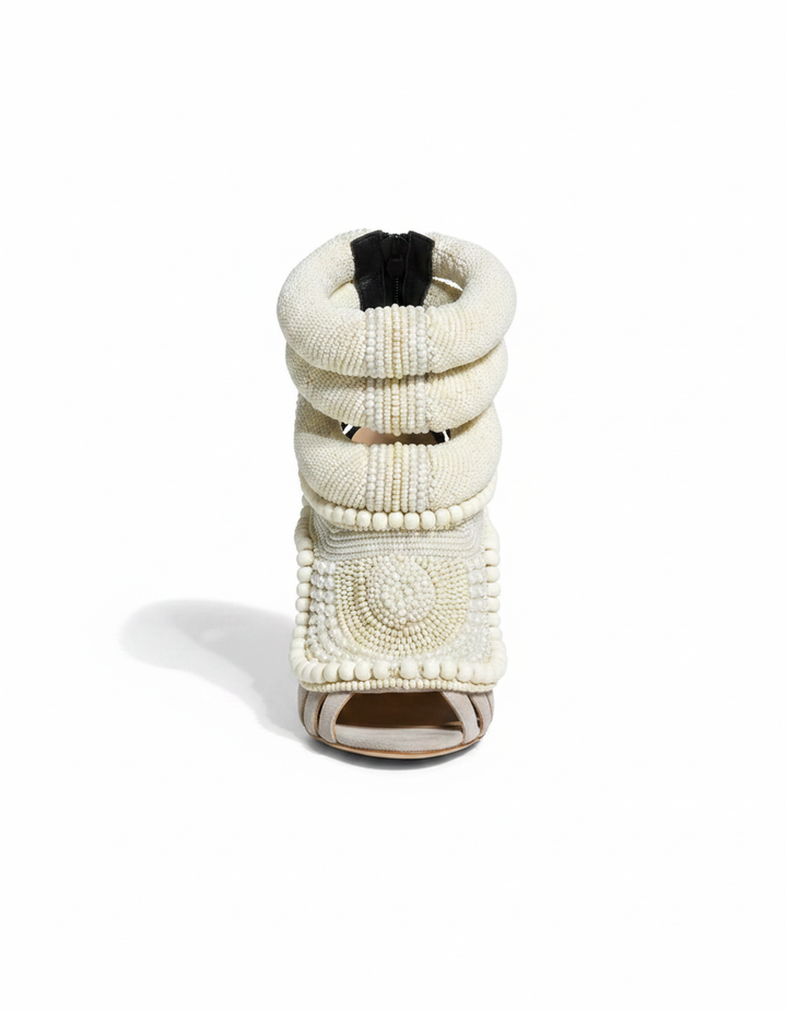 Edith | Women's Pearl Strap Heeled Sandals in Black and Beige