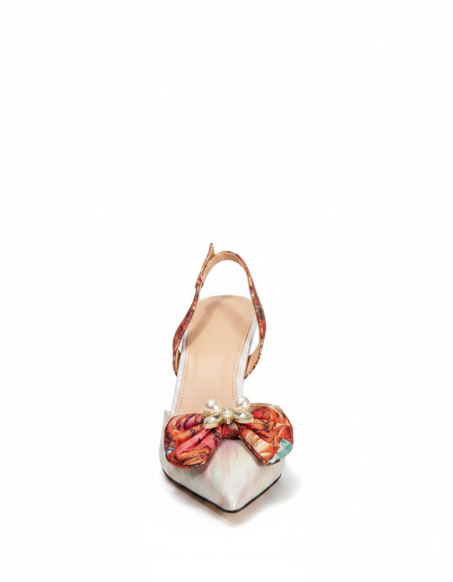 Elena | Women's Rhinestone Bow Flared Heels in Rose Gold