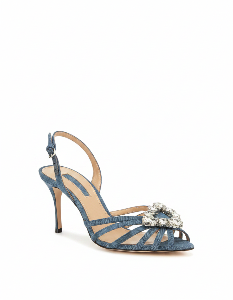 Emilee | Women's Rhinestone Heart Heeled Sandals in Silver