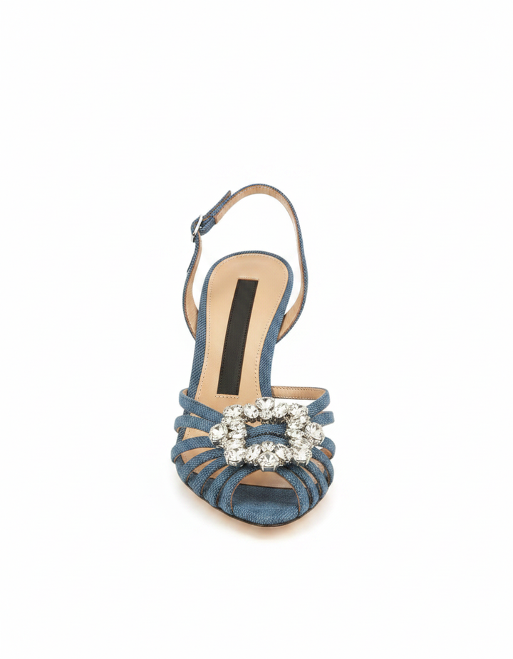 Emilee | Women's Rhinestone Heart Heeled Sandals in Silver