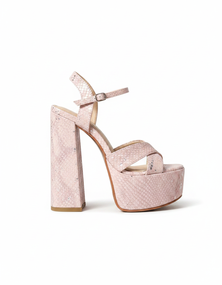 Faas | Women's Snake Texture Platform Sandals in Pink