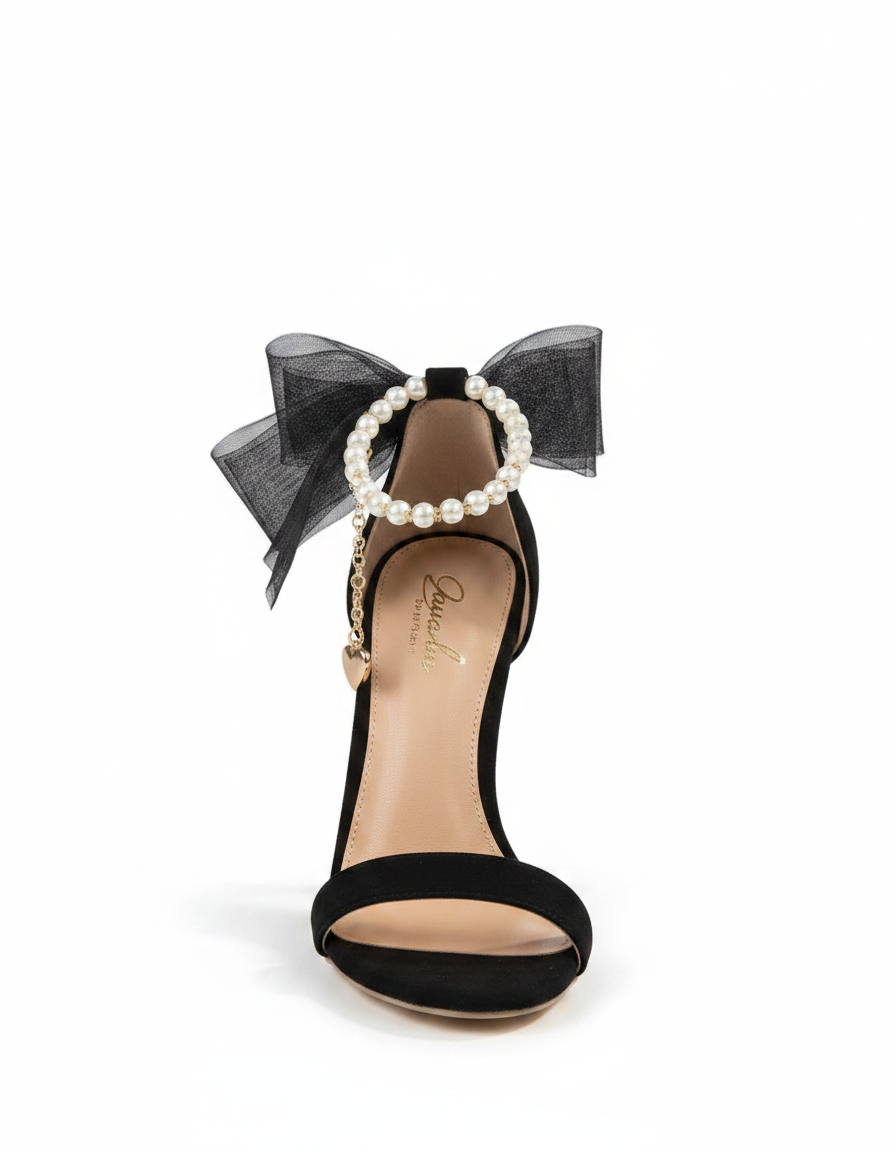 Fabrizia | Women's Mesh Bow Pearl Chain Strap Sandals