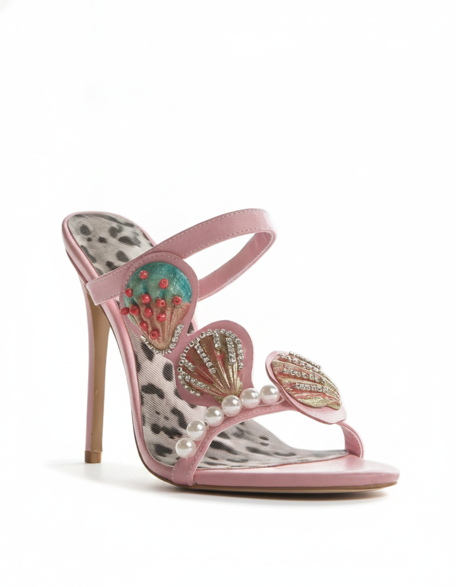 Fadile | Women's Shell Vintage Heeled Sandals in Pink