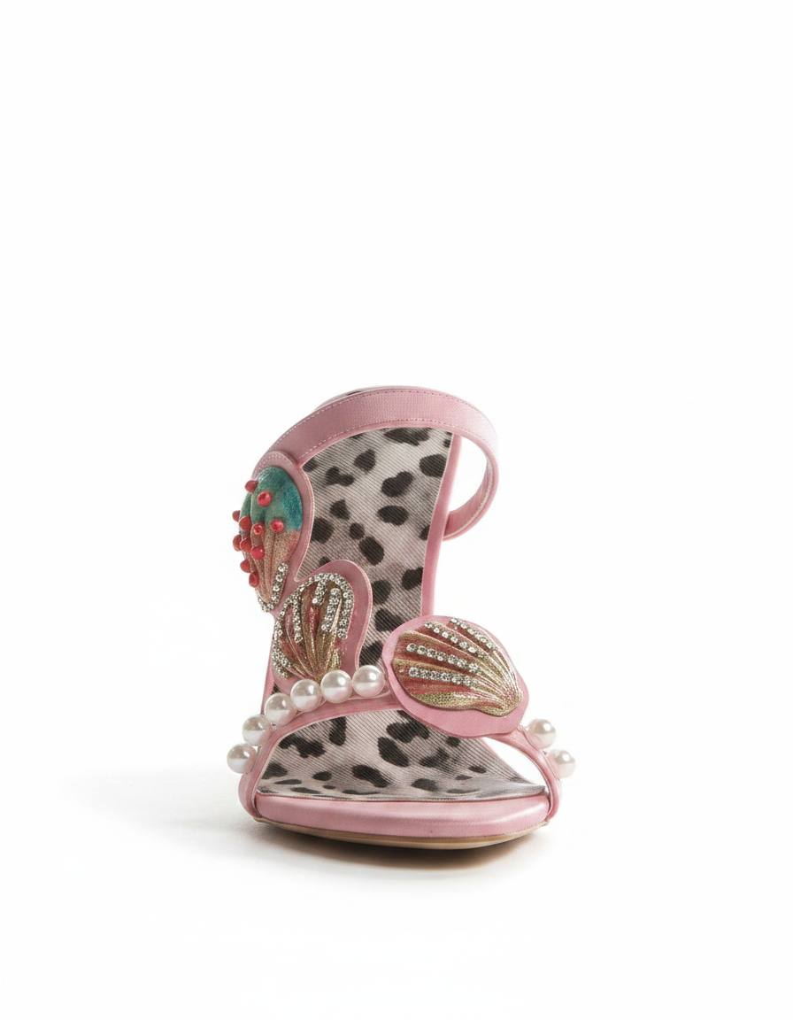 Fadile | Women's Shell Vintage Heeled Sandals in Pink