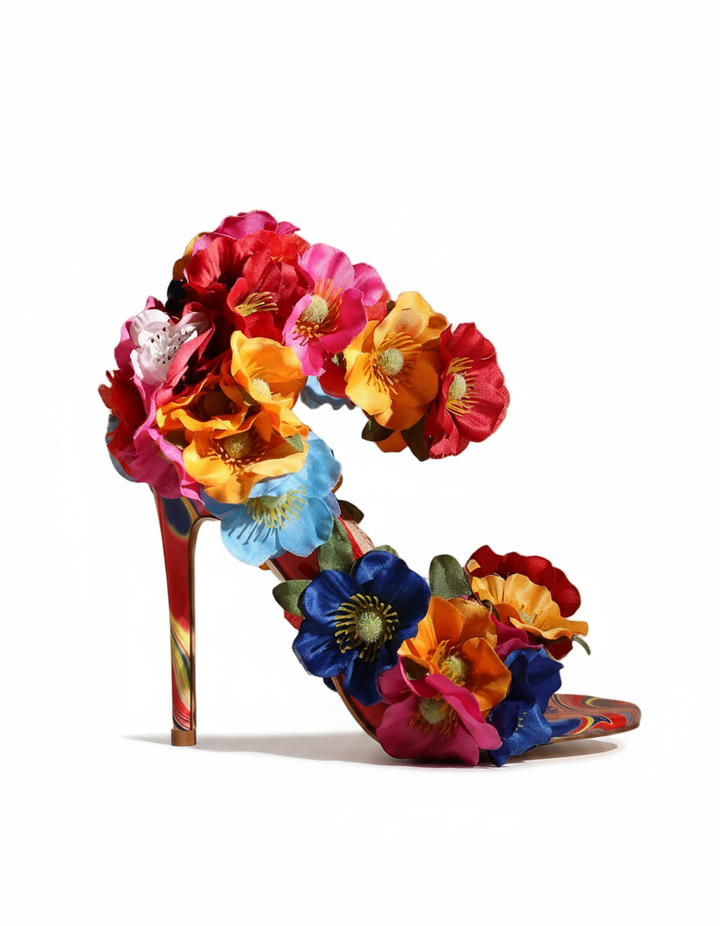 Fadwa | Women's 3D Flower Heeled Sandals in Multicolor