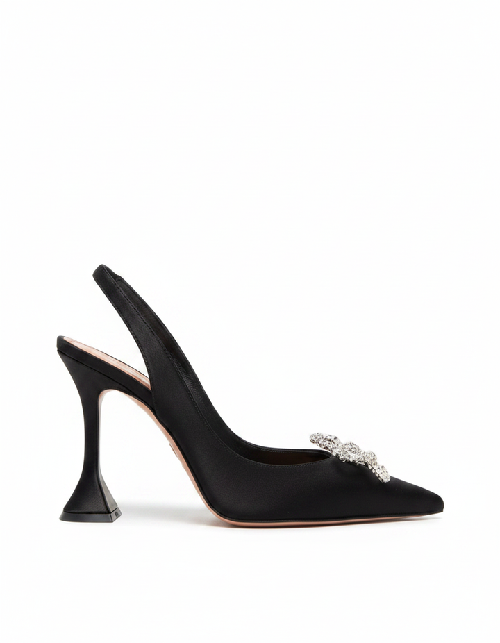 Fedora | Women's Crystal Bow Satin Slingback Pumps in Sky Blue