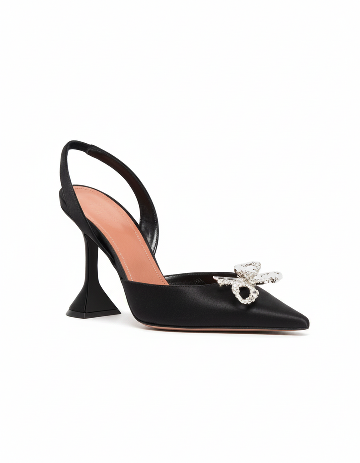 Fedora | Women's Crystal Bow Satin Slingback Pumps in Sky Blue