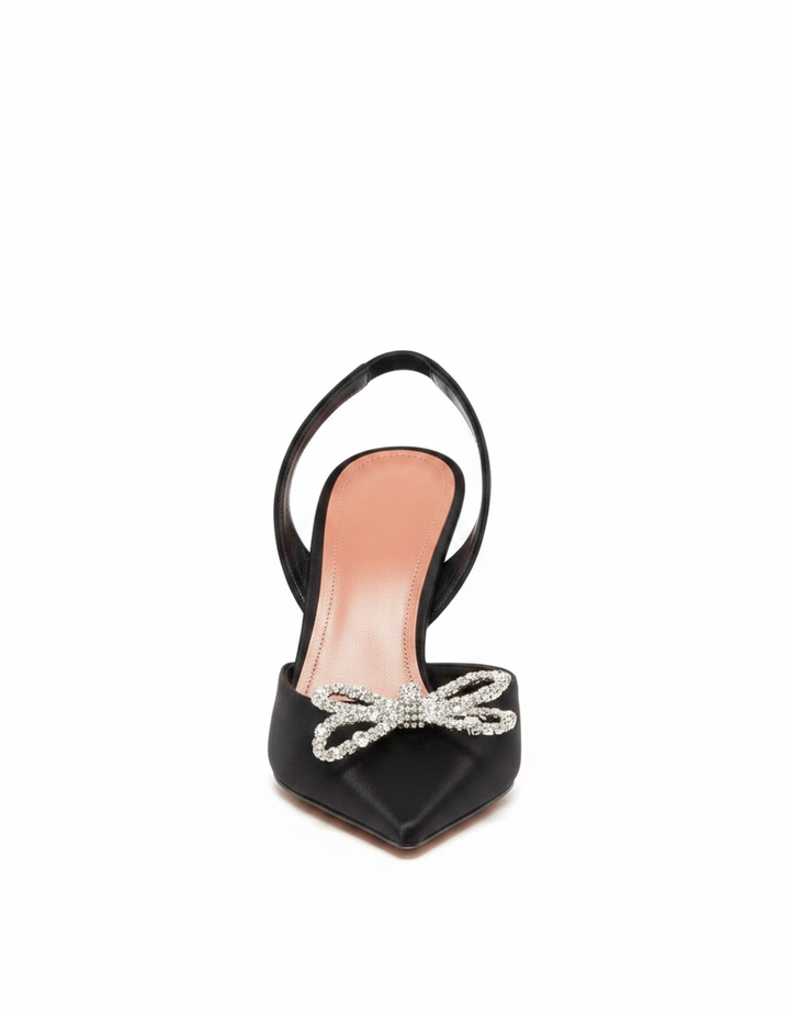 Fedora | Women's Crystal Bow Satin Slingback Pumps in Sky Blue