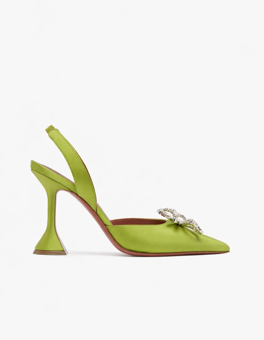 Fedora | Women's Crystal Bow Satin Slingback Pumps in Sky Blue