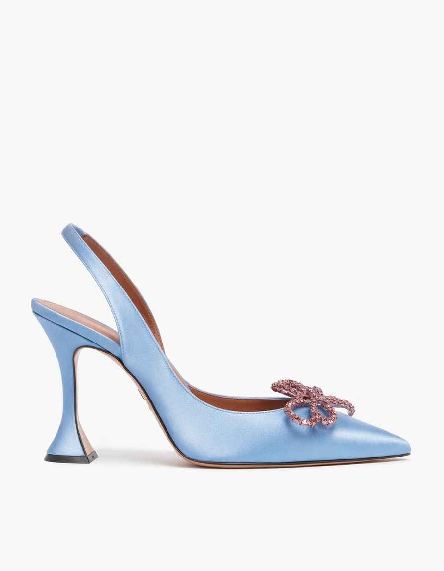 Fedora | Women's Crystal Bow Satin Slingback Pumps in Sky Blue
