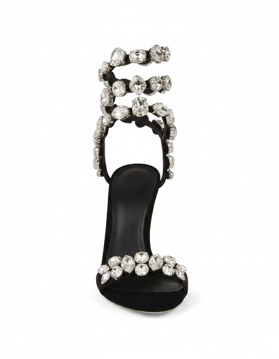 Filide | Women's Rhinestone Lace-Up Heeled Sandals in Black