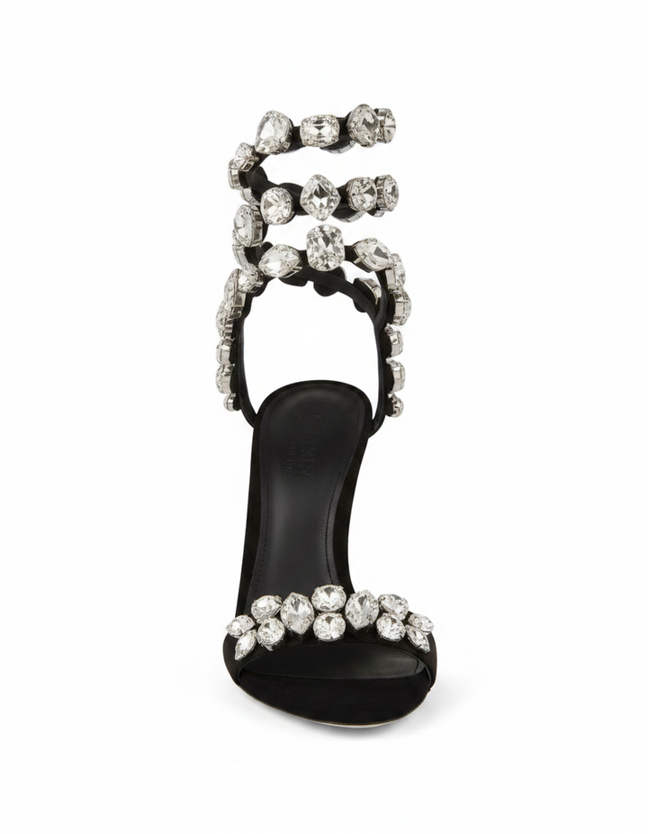 Filide | Women's Rhinestone Lace-Up Heeled Sandals in Black