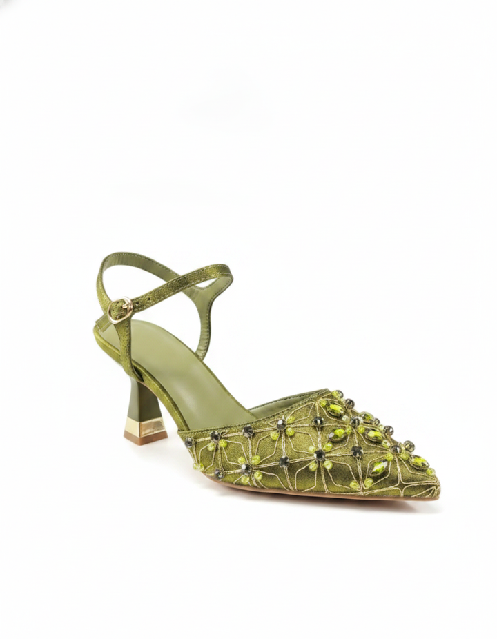Flora | Women's Rhinestone Slingback Pumps in Olive