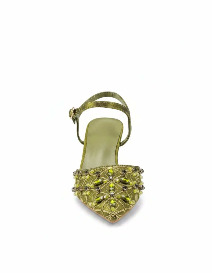 Flora | Women's Rhinestone Slingback Pumps in Olive