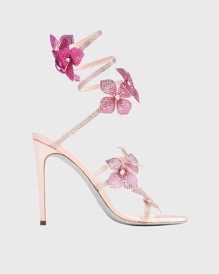 Elisa | Women's Flower Snake Heeled Sandals in Pink