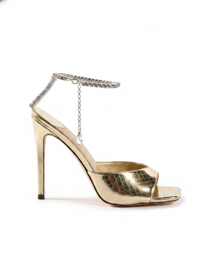 Gilberta | Women's Rhinestone Strap Heeled Sandals in Gold