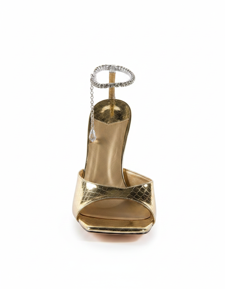 Gilberta | Women's Rhinestone Strap Heeled Sandals in Gold