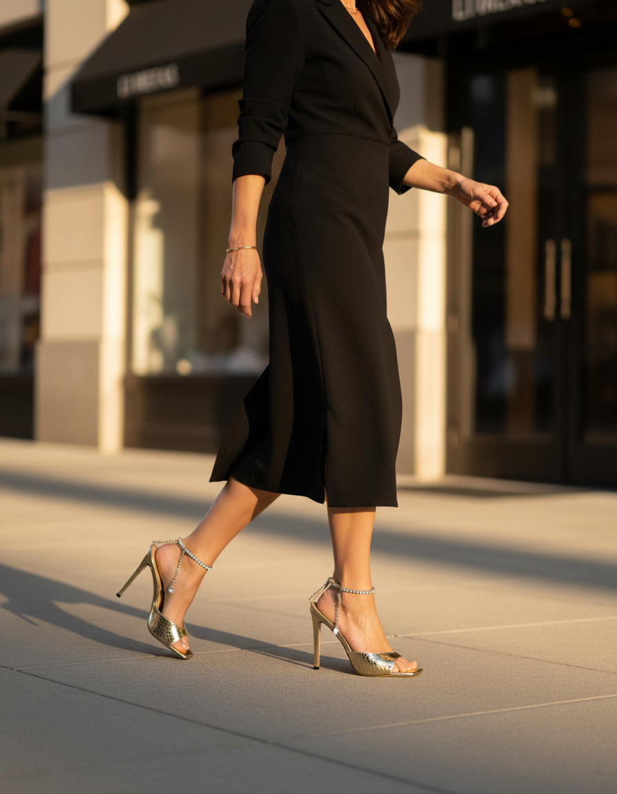 Gilberta | Women's Rhinestone Strap Heeled Sandals in Gold