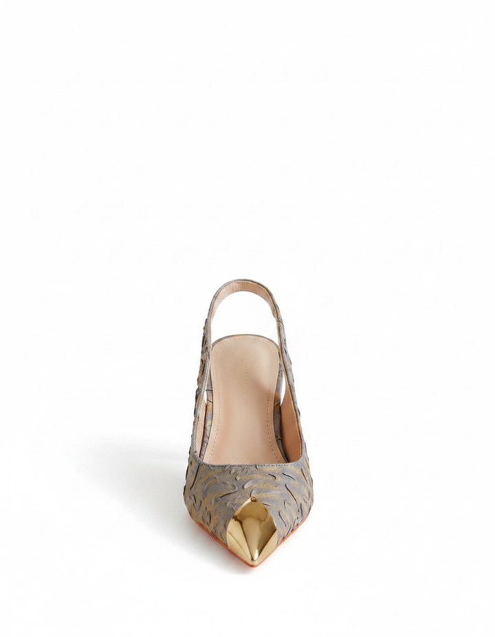 Helen | Women's Embossed Satin Slingback Pumps in Blue