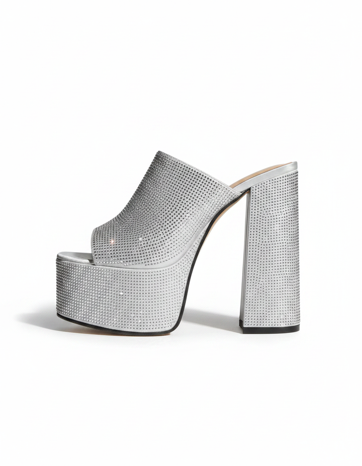 Ilenia | Women's Rhinestone Platform Heeled Sandals in Silver